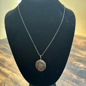 Sterling silver and carved abalone shell Virgin Mary necklace or brooch pin